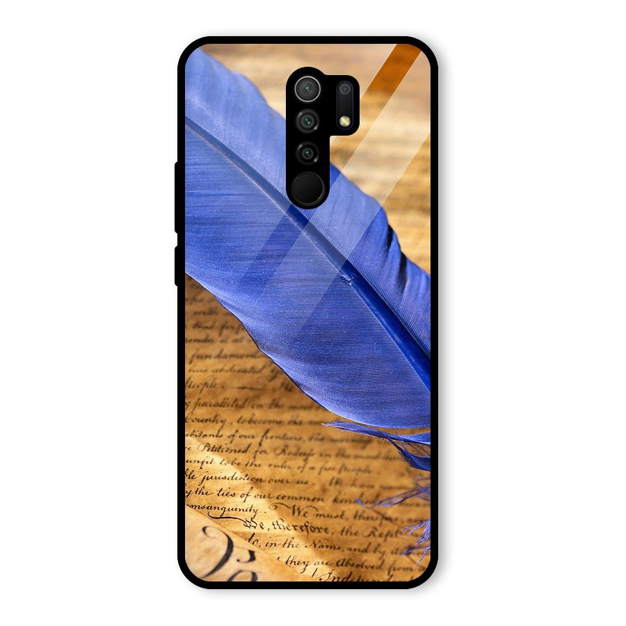 Beautiful Blue Feather Glass Back Case for Poco M2