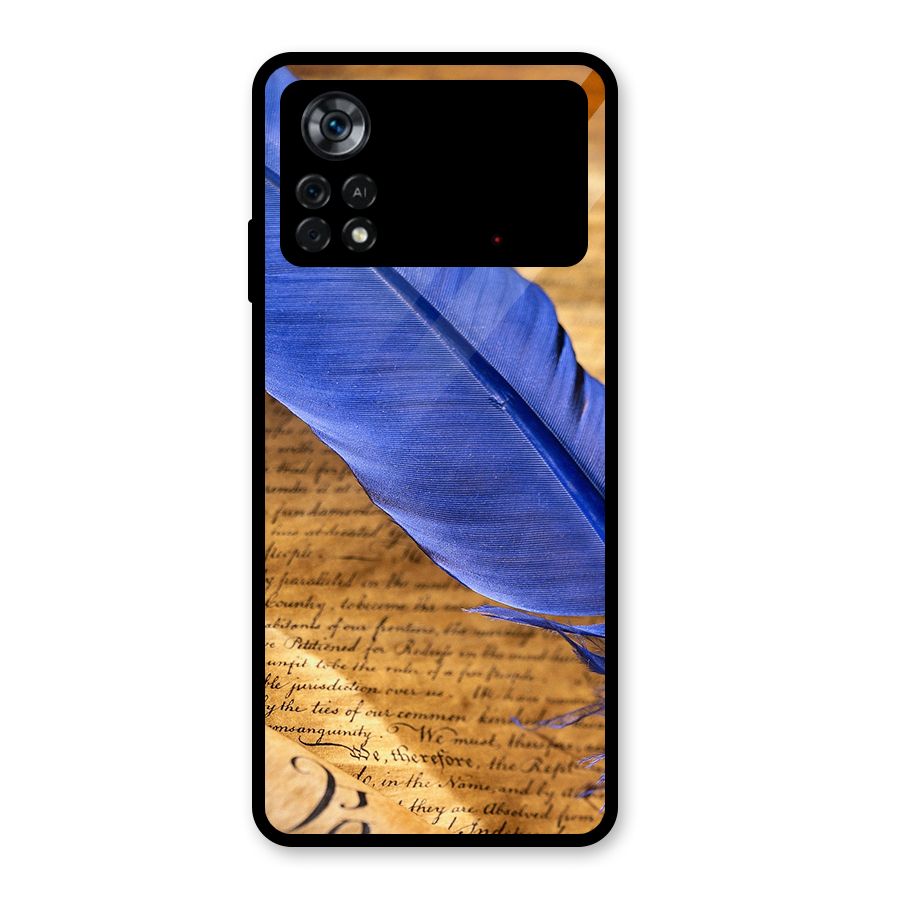 Beautiful Blue Feather Glass Back Case for Poco X4 Pro 5G