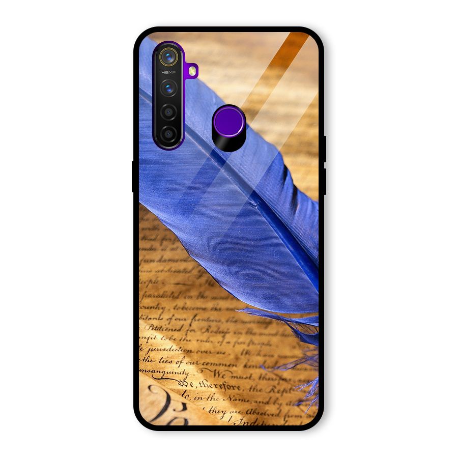 Beautiful Blue Feather Glass Back Case for Realme 5 Pro