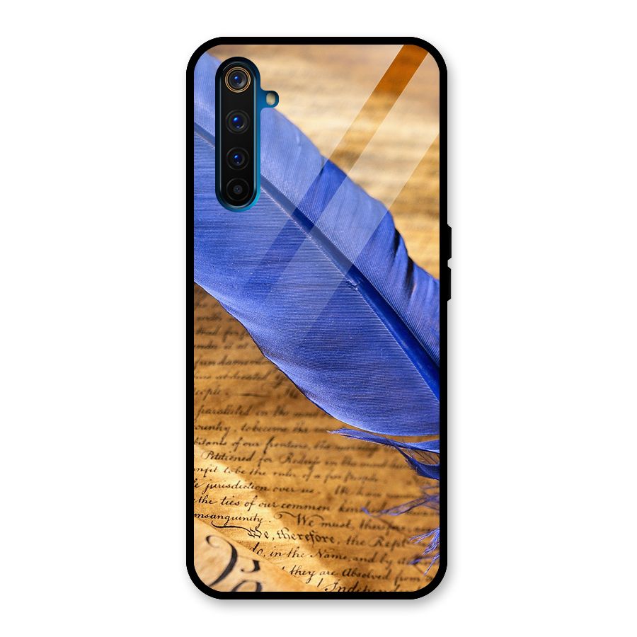 Beautiful Blue Feather Glass Back Case for Realme 6 Pro