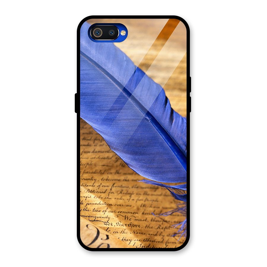Beautiful Blue Feather Glass Back Case for Realme C2