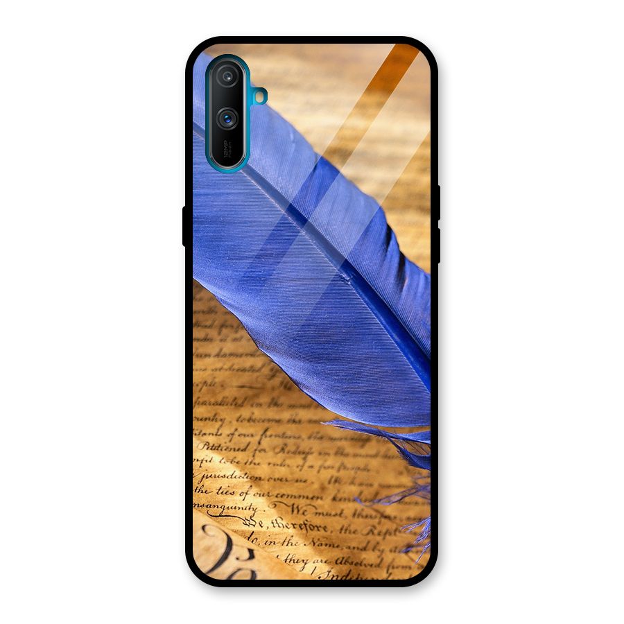 Beautiful Blue Feather Glass Back Case for Realme C3