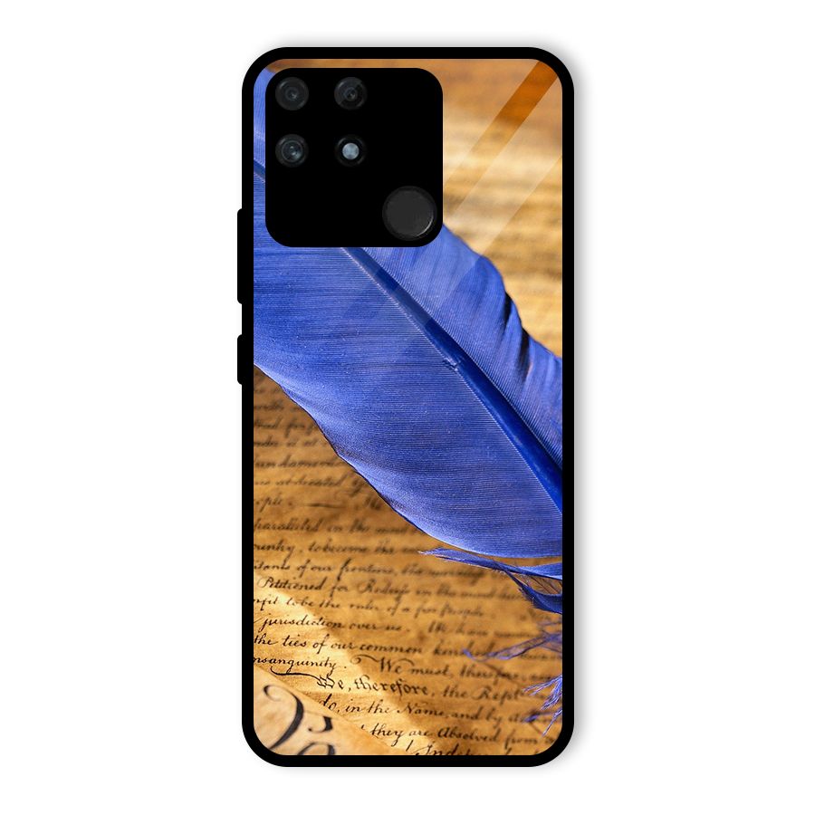 Beautiful Blue Feather Glass Back Case for Realme Narzo 50A