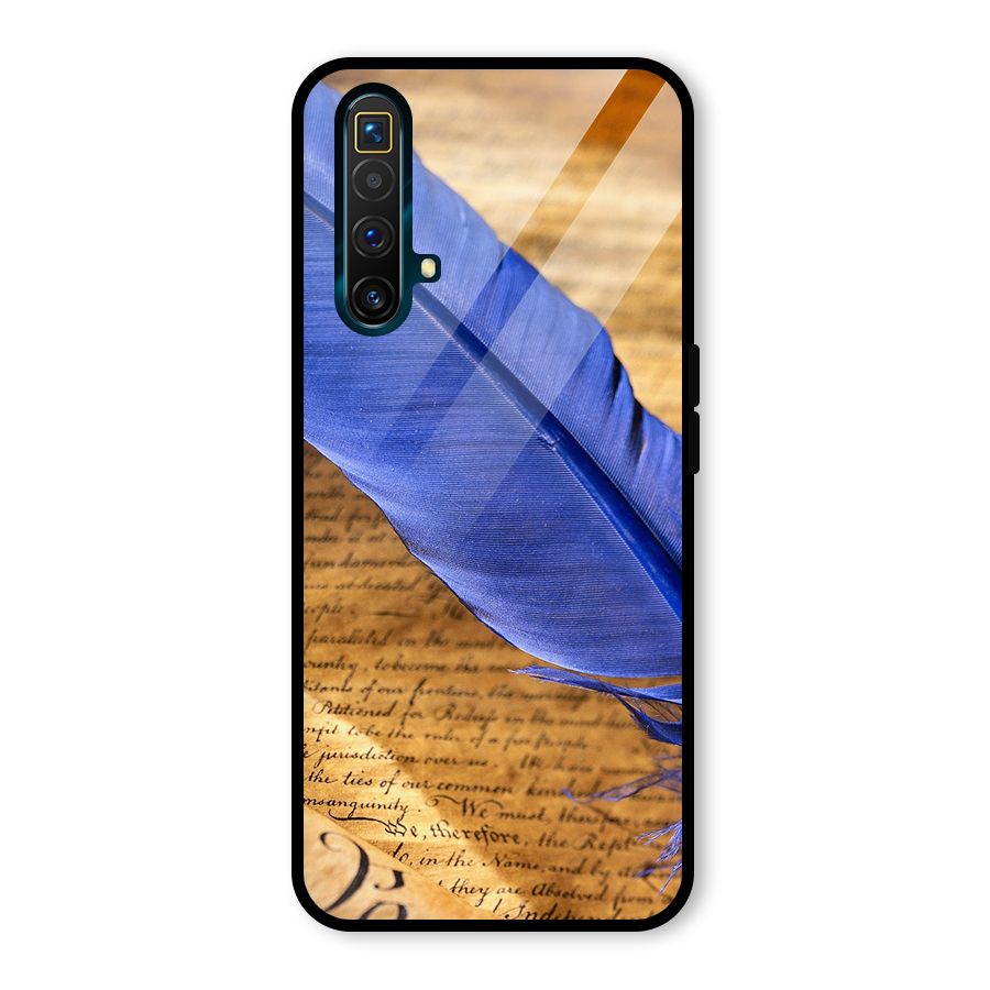 Beautiful Blue Feather Glass Back Case for Realme X3 SuperZoom
