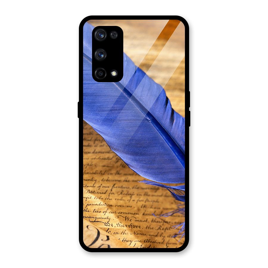 Beautiful Blue Feather Glass Back Case for Realme X7 Pro
