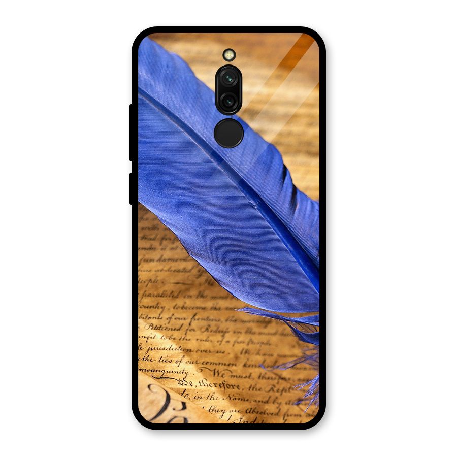 Beautiful Blue Feather Glass Back Case for Redmi 8