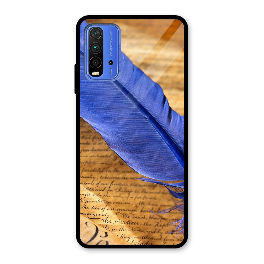 Beautiful Blue Feather Glass Back Case for Redmi 9 Power