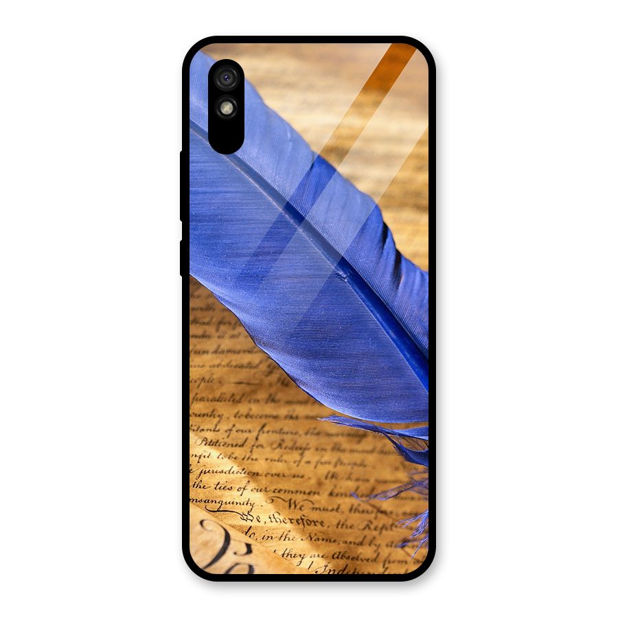Beautiful Blue Feather Glass Back Case for Redmi 9i