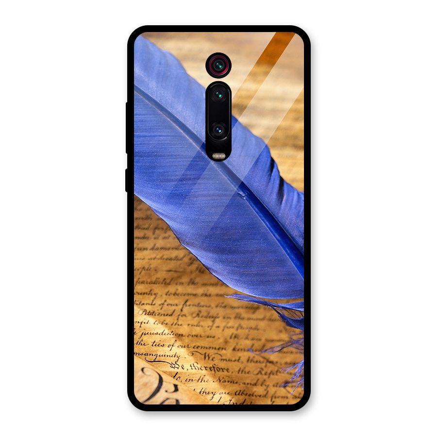 Beautiful Blue Feather Glass Back Case for Redmi K20 Pro