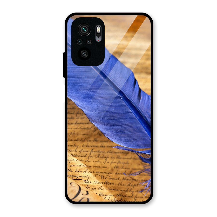 Beautiful Blue Feather Glass Back Case for Redmi Note 10S