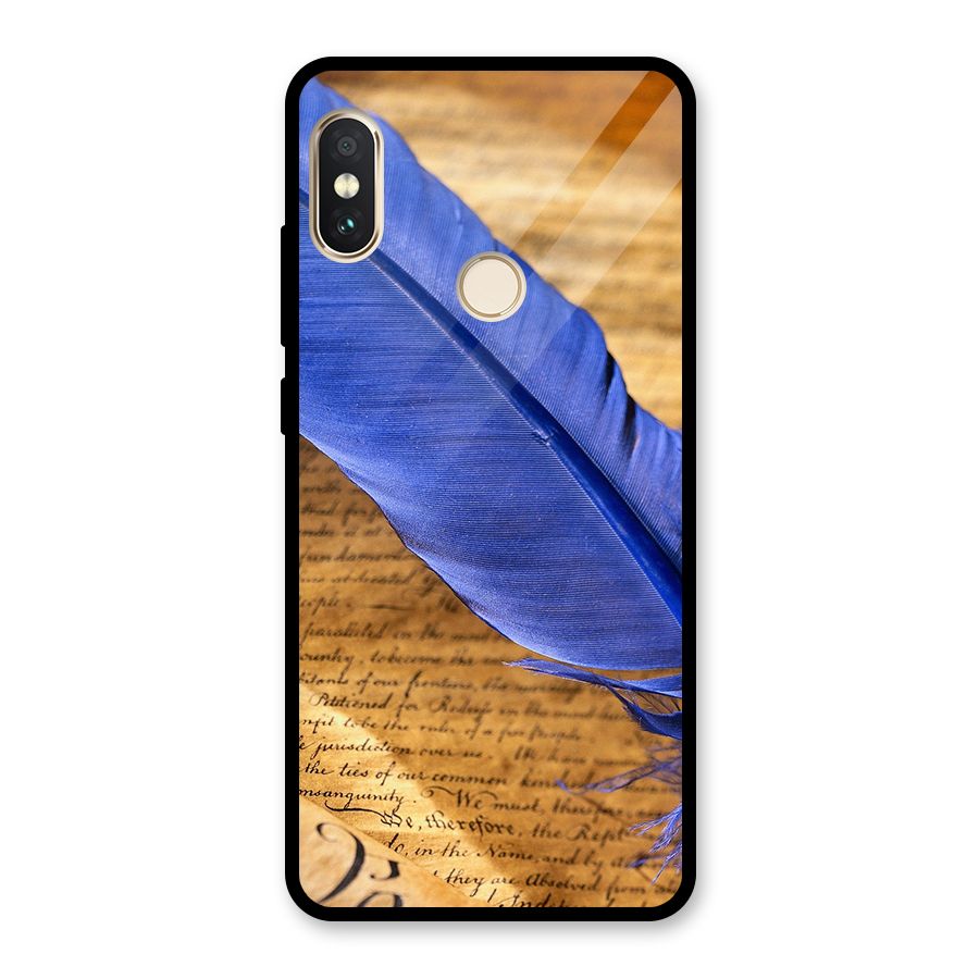 Beautiful Blue Feather Glass Back Case for Redmi Note 5 Pro