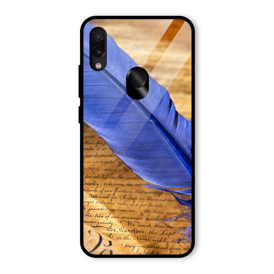 Beautiful Blue Feather Glass Back Case for Redmi Note 7