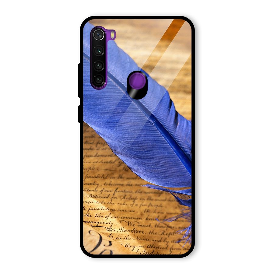 Beautiful Blue Feather Glass Back Case for Redmi Note 8