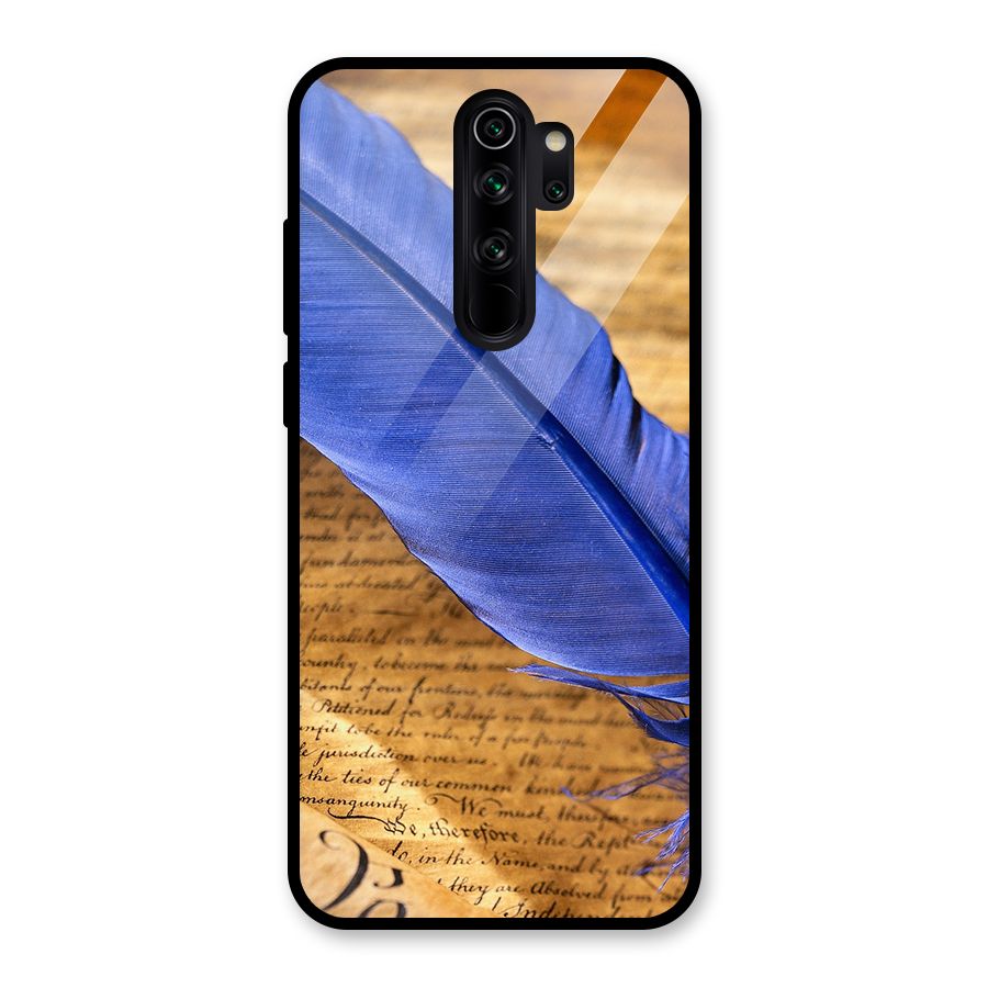 Beautiful Blue Feather Glass Back Case for Redmi Note 8 Pro