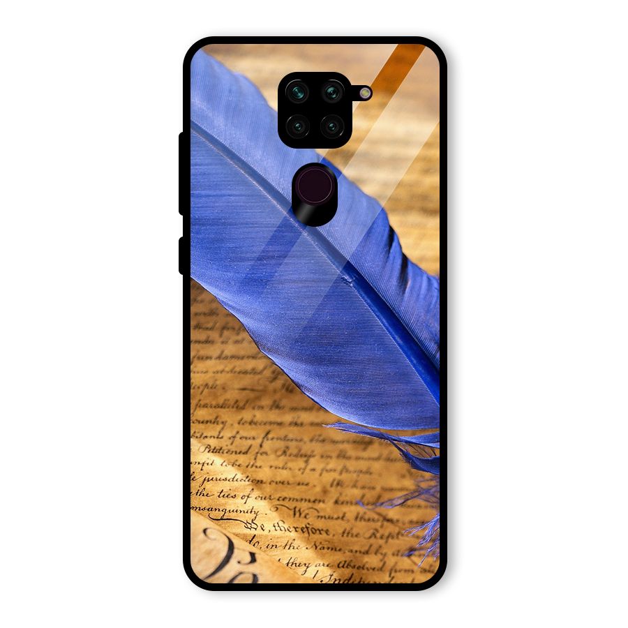 Beautiful Blue Feather Glass Back Case for Redmi Note 9