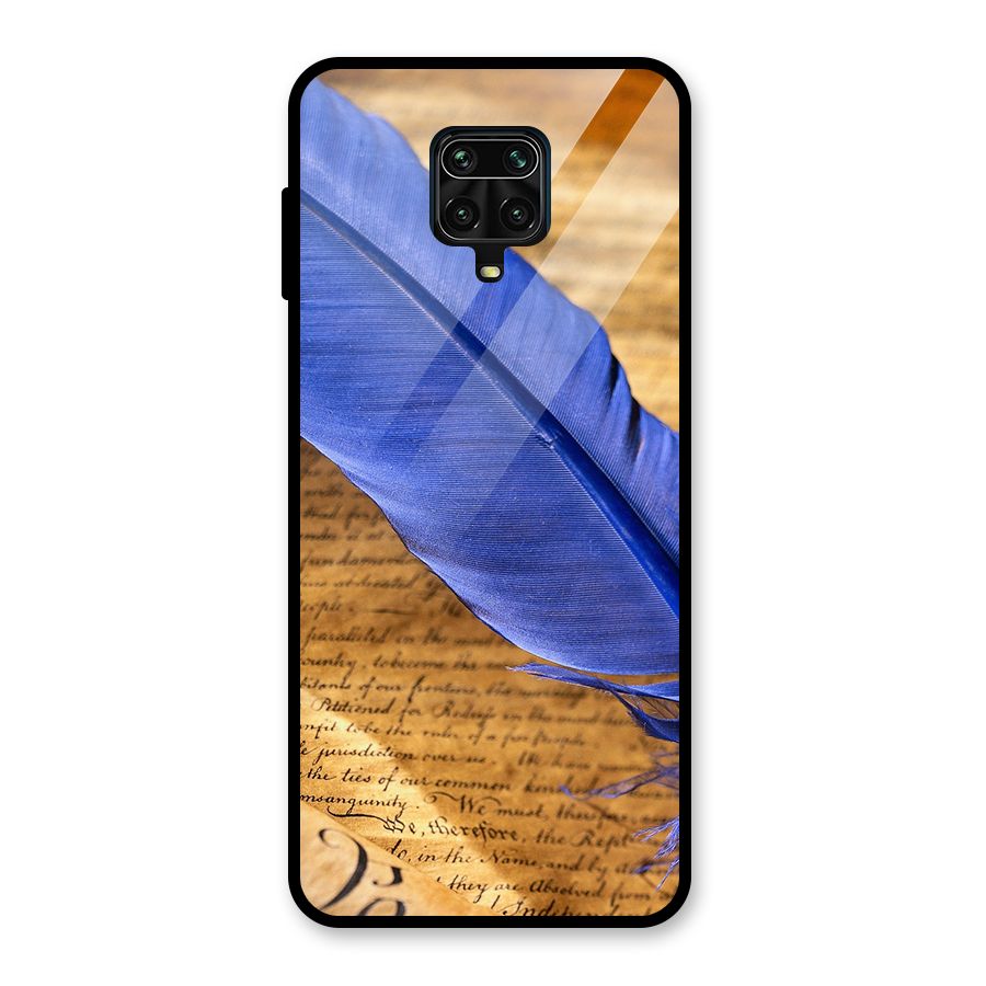 Beautiful Blue Feather Glass Back Case for Redmi Note 9 Pro