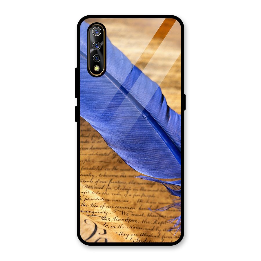 Beautiful Blue Feather Glass Back Case for Vivo S1