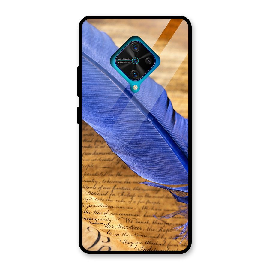 Beautiful Blue Feather Glass Back Case for Vivo S1 Pro