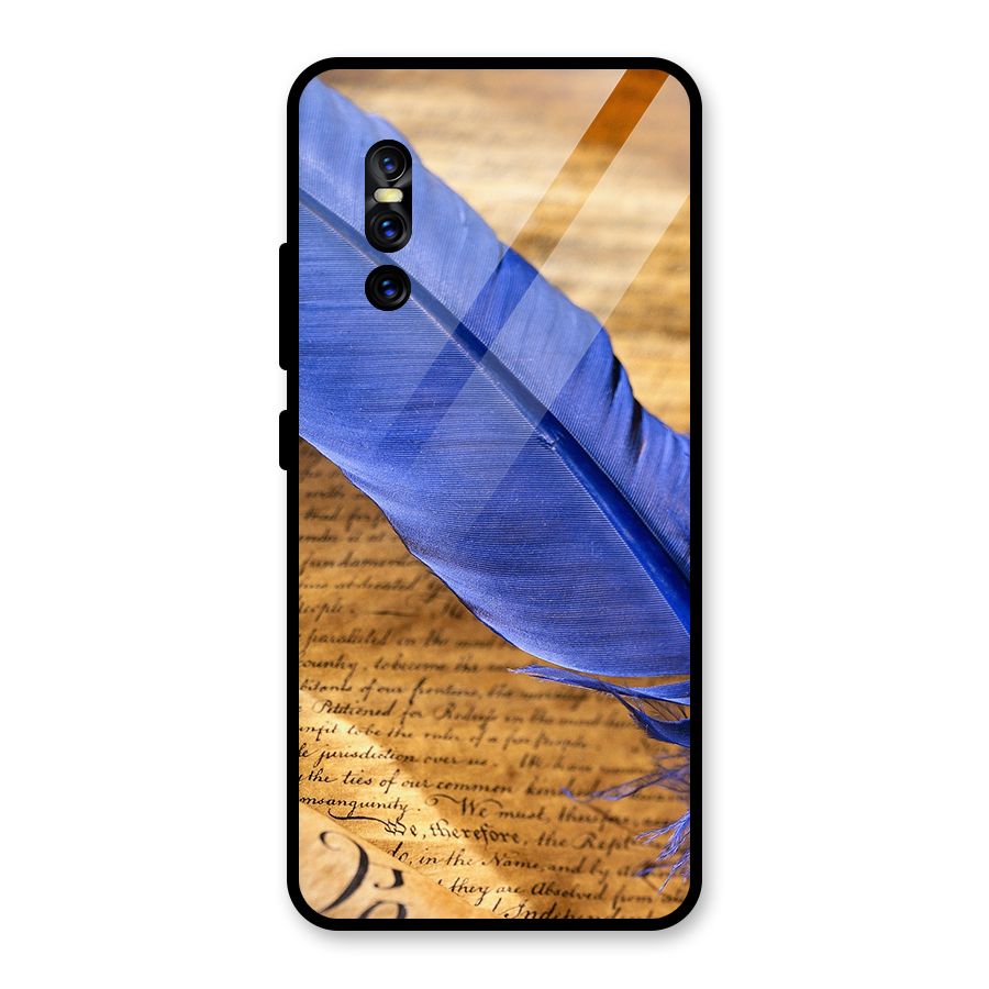 Beautiful Blue Feather Glass Back Case for Vivo V15 Pro