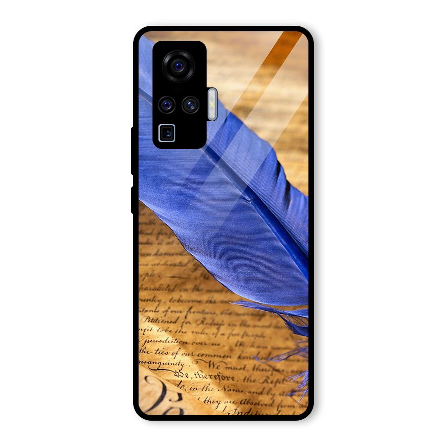 Beautiful Blue Feather Glass Back Case for Vivo X50 Pro