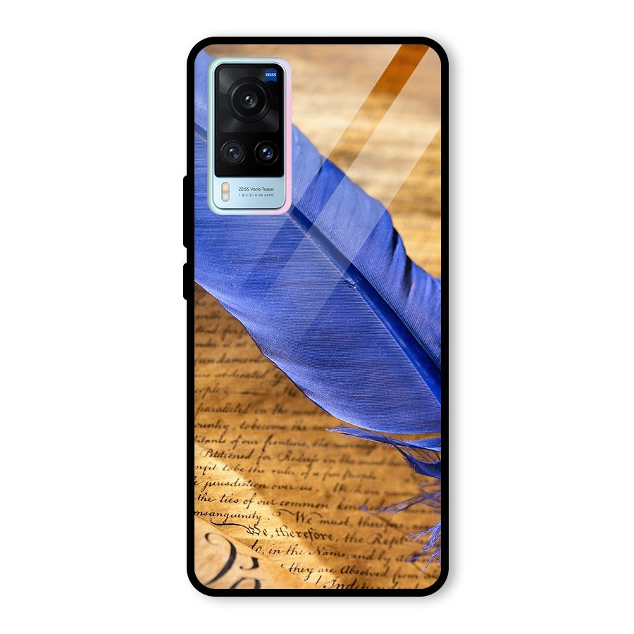 Beautiful Blue Feather Glass Back Case for Vivo X60