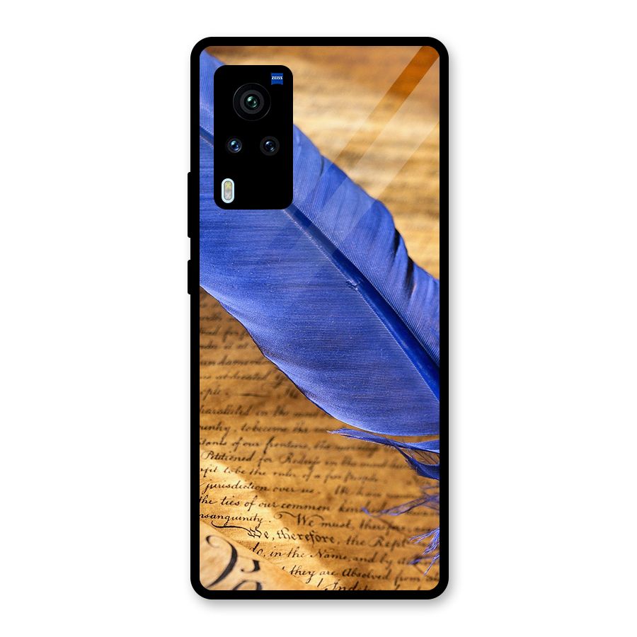 Beautiful Blue Feather Glass Back Case for Vivo X60 Pro