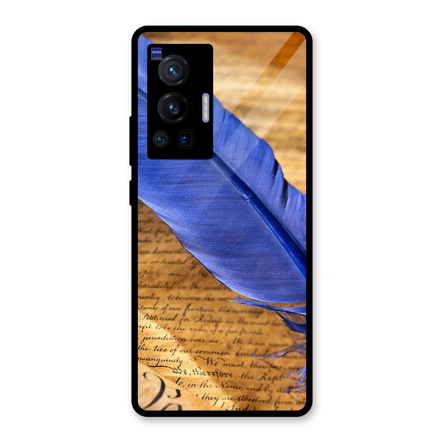 Beautiful Blue Feather Glass Back Case for Vivo X70 Pro
