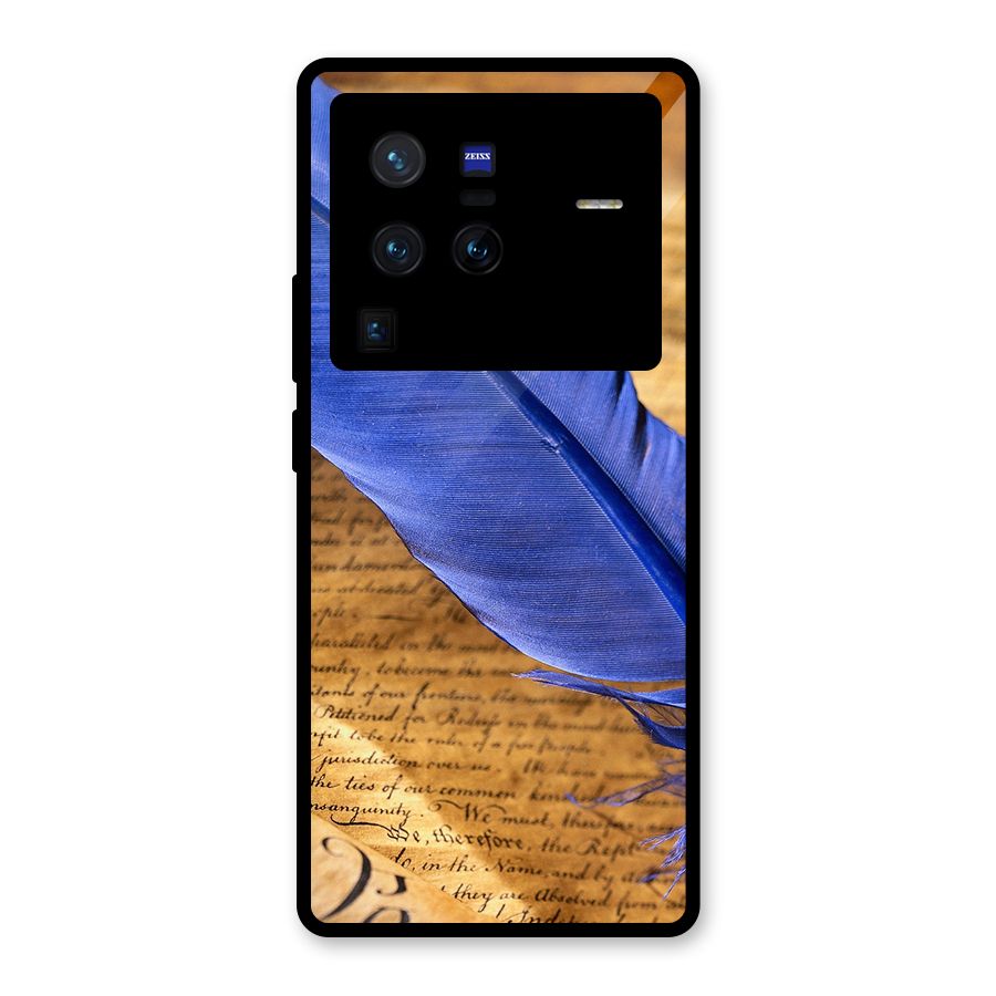 Beautiful Blue Feather Glass Back Case for Vivo X80 Pro