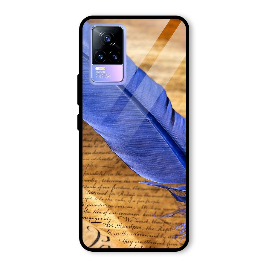 Beautiful Blue Feather Glass Back Case for Vivo Y73