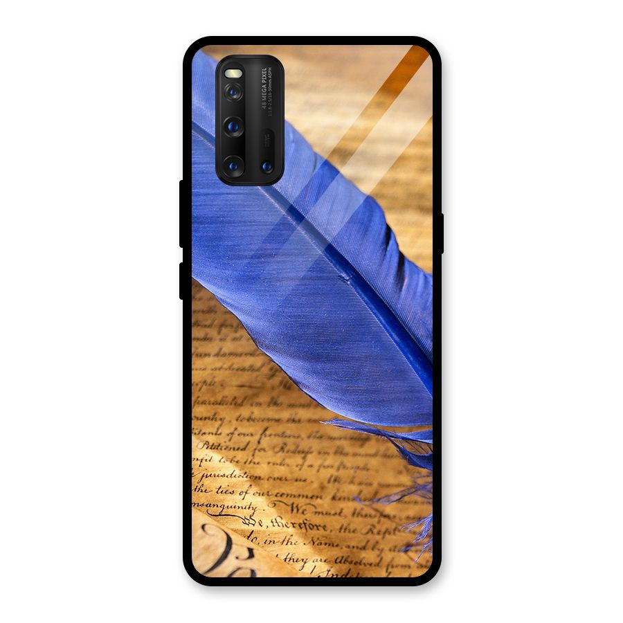 Beautiful Blue Feather Glass Back Case for Vivo iQOO 3