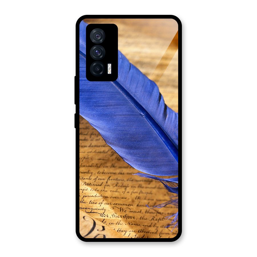 Beautiful Blue Feather Glass Back Case for Vivo iQOO 7 5G