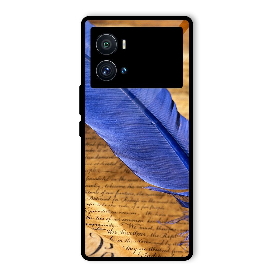 Beautiful Blue Feather Glass Back Case for Vivo iQOO 9 Pro