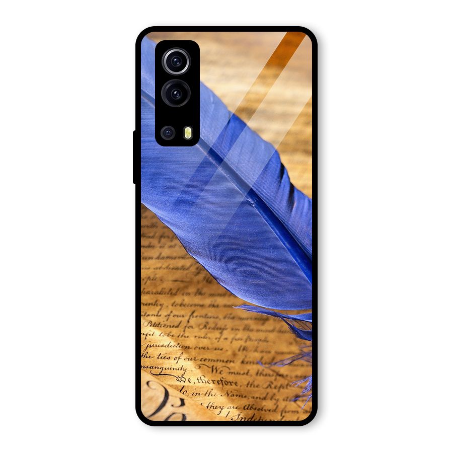Beautiful Blue Feather Glass Back Case for Vivo iQOO Z3