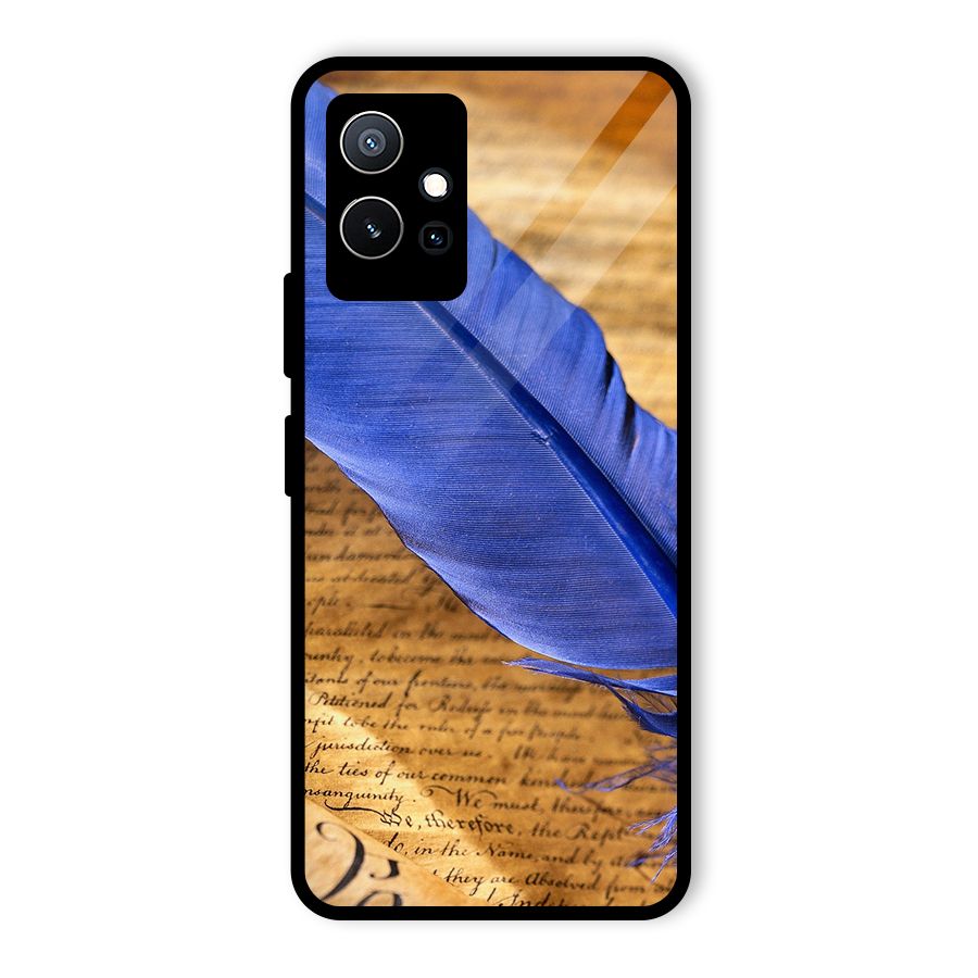 Beautiful Blue Feather Glass Back Case for Vivo iQOO Z6