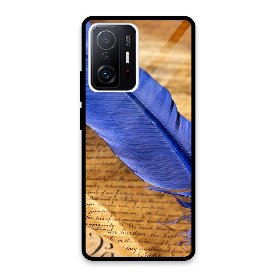 Beautiful Blue Feather Glass Back Case for Xiaomi 11T Pro