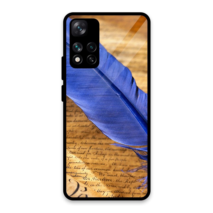Beautiful Blue Feather Glass Back Case for Xiaomi 11i HyperCharge 5G