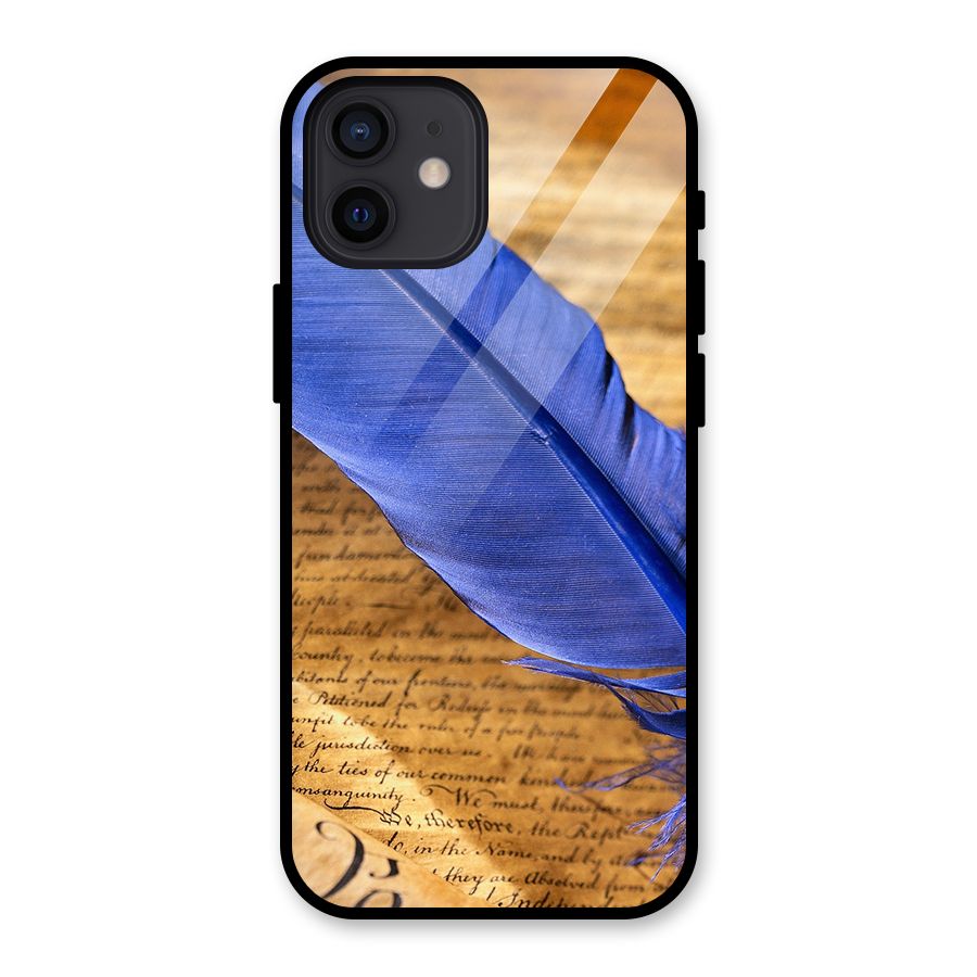 Beautiful Blue Feather Glass Back Case for iPhone 12