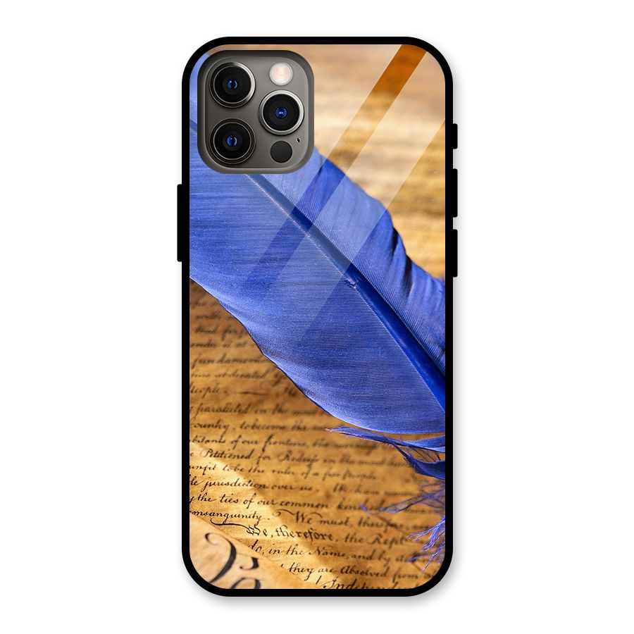 Beautiful Blue Feather Glass Back Case for iPhone 12 Pro