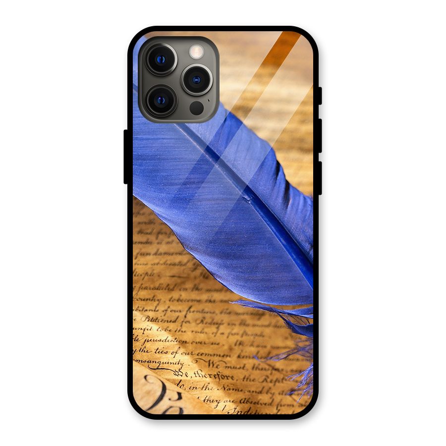 Beautiful Blue Feather Glass Back Case for iPhone 12 Pro Max