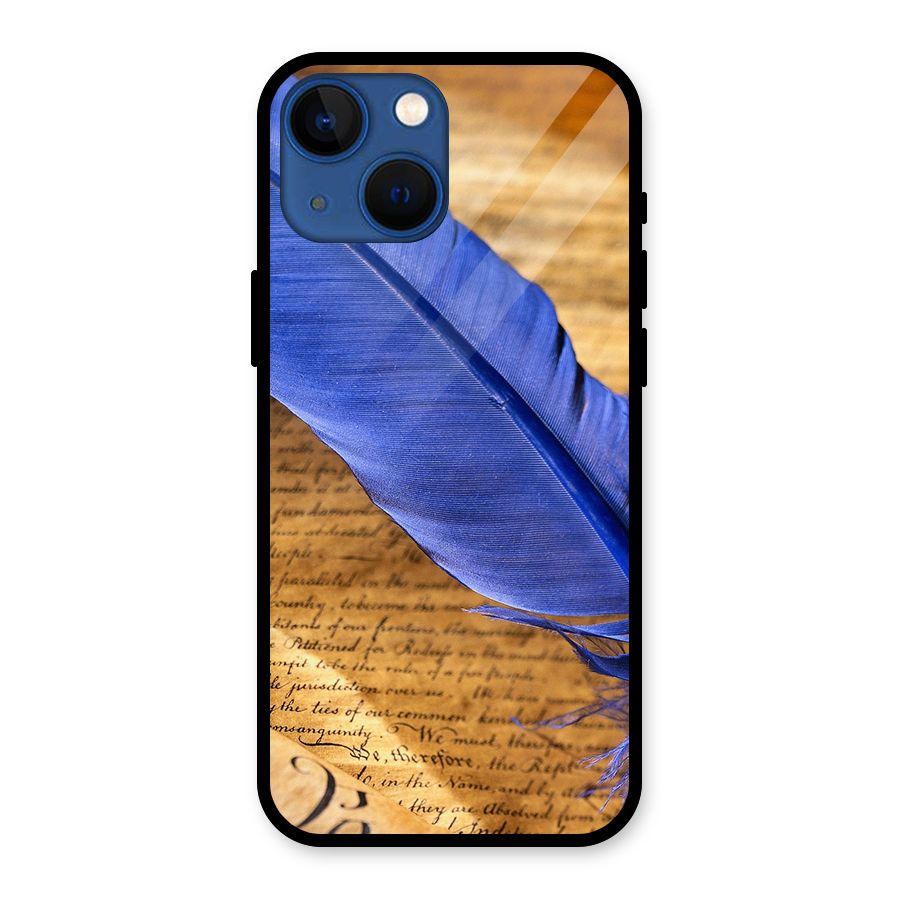Beautiful Blue Feather Glass Back Case for iPhone 13 Mini
