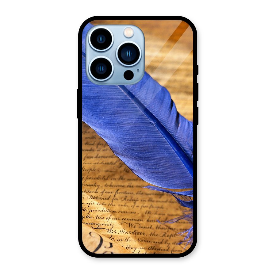 Beautiful Blue Feather Glass Back Case for iPhone 13 Pro