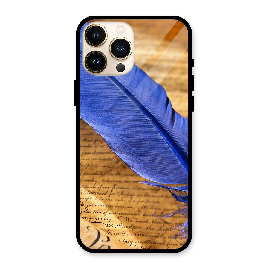 Beautiful Blue Feather Glass Back Case for iPhone 13 Pro Max