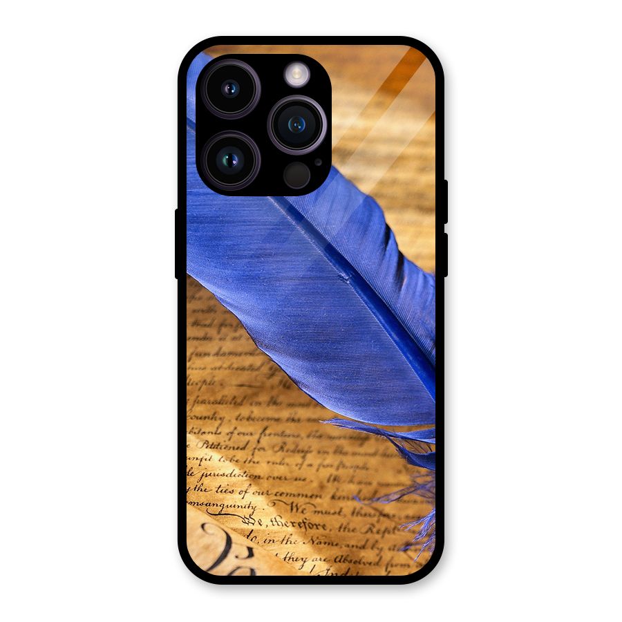 Beautiful Blue Feather Glass Back Case for iPhone 14 Pro