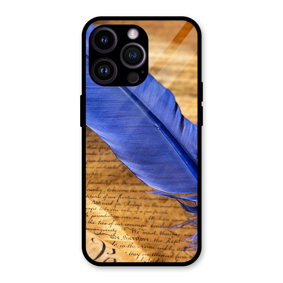 Beautiful Blue Feather Glass Back Case for iPhone 14 Pro Max