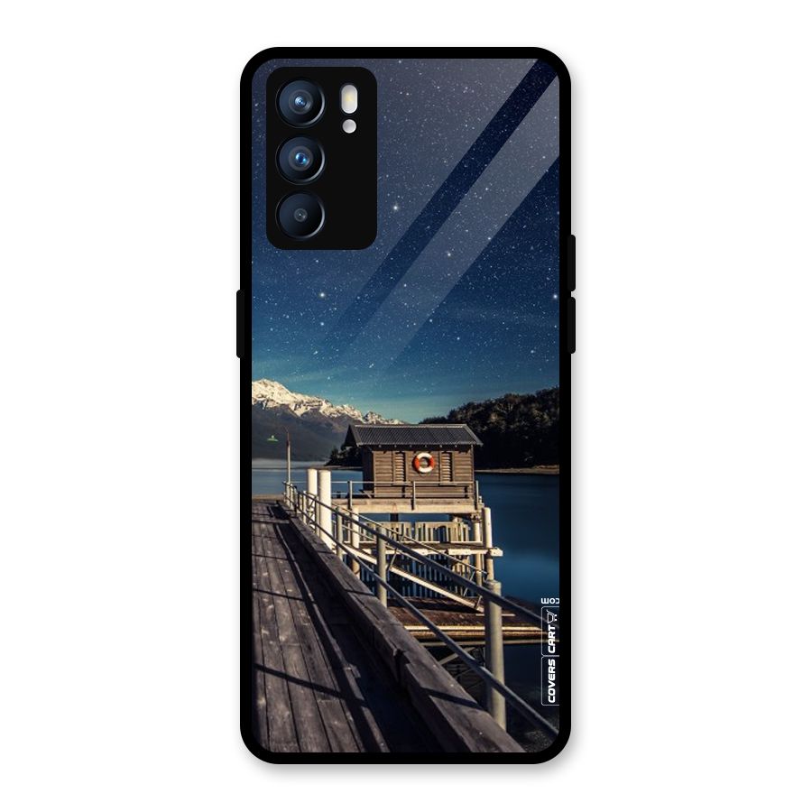 Beautiful Dock Hut Glass Back Case for Oppo Reno6 5G