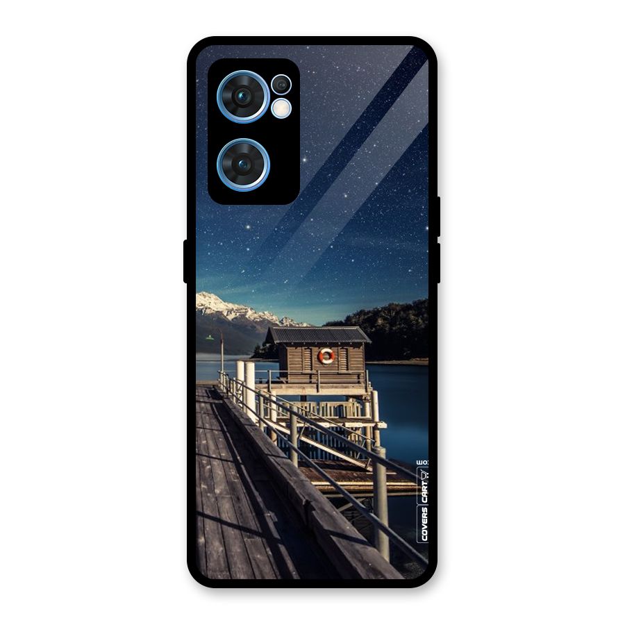 Beautiful Dock Hut Glass Back Case for Oppo Reno7 5G