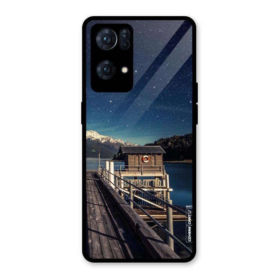 Beautiful Dock Hut Glass Back Case for Oppo Reno7 Pro 5G
