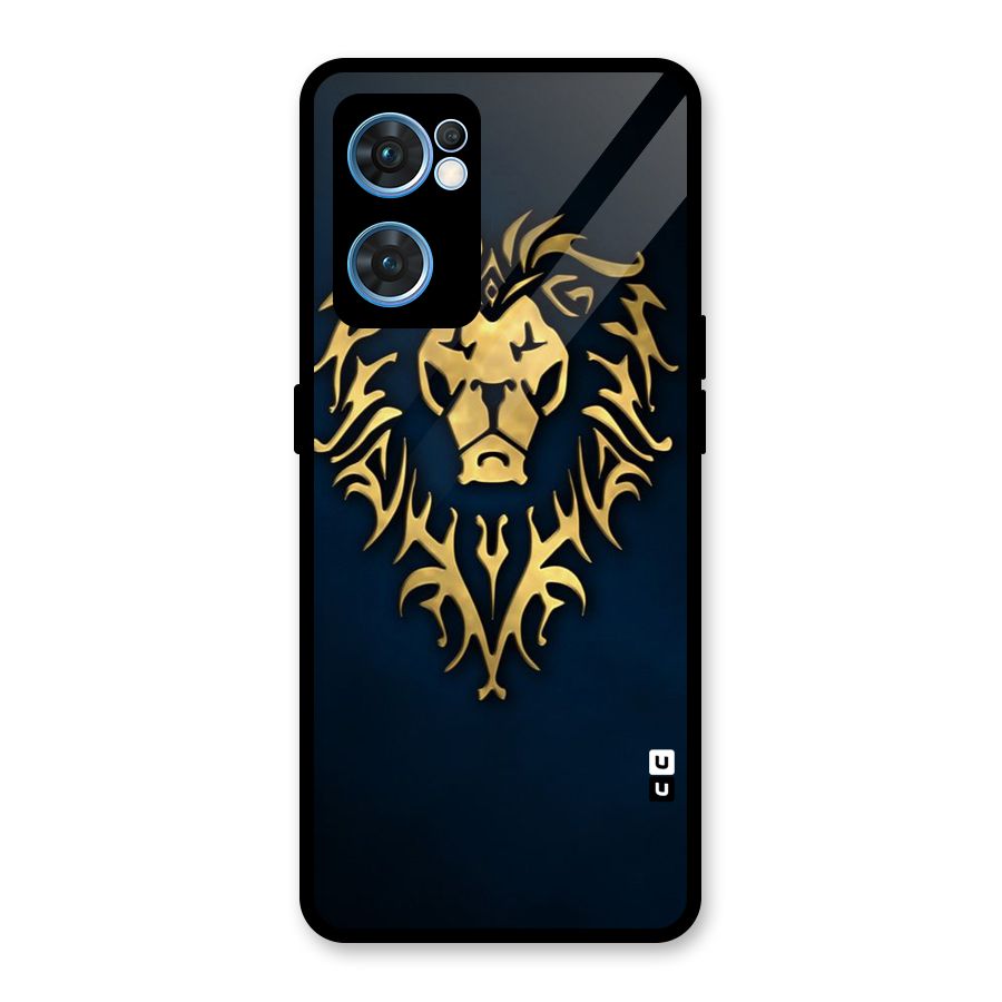 Beautiful Golden Lion Design Glass Back Case for Oppo Reno7 5G