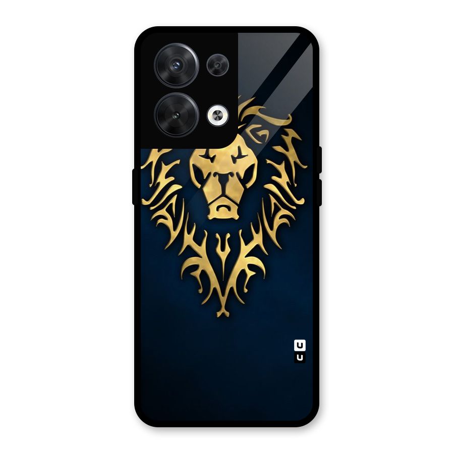 Beautiful Golden Lion Design Glass Back Case for Oppo Reno8 5G