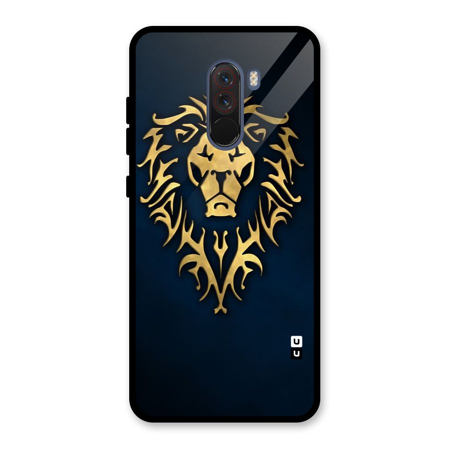 Beautiful Golden Lion Design Glass Back Case for Poco F1